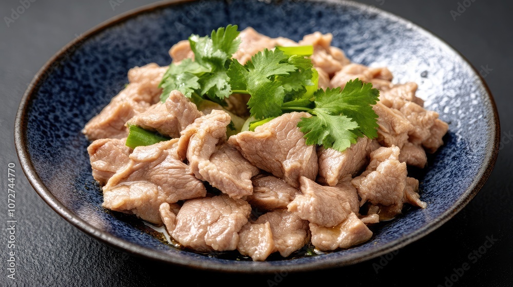 Tender Cooked Meat with Fresh Herbs Garnish Tender Cooked Meat with Fresh Herbs Garnish