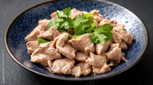 Tender Cooked Meat with Fresh Herbs Garnish