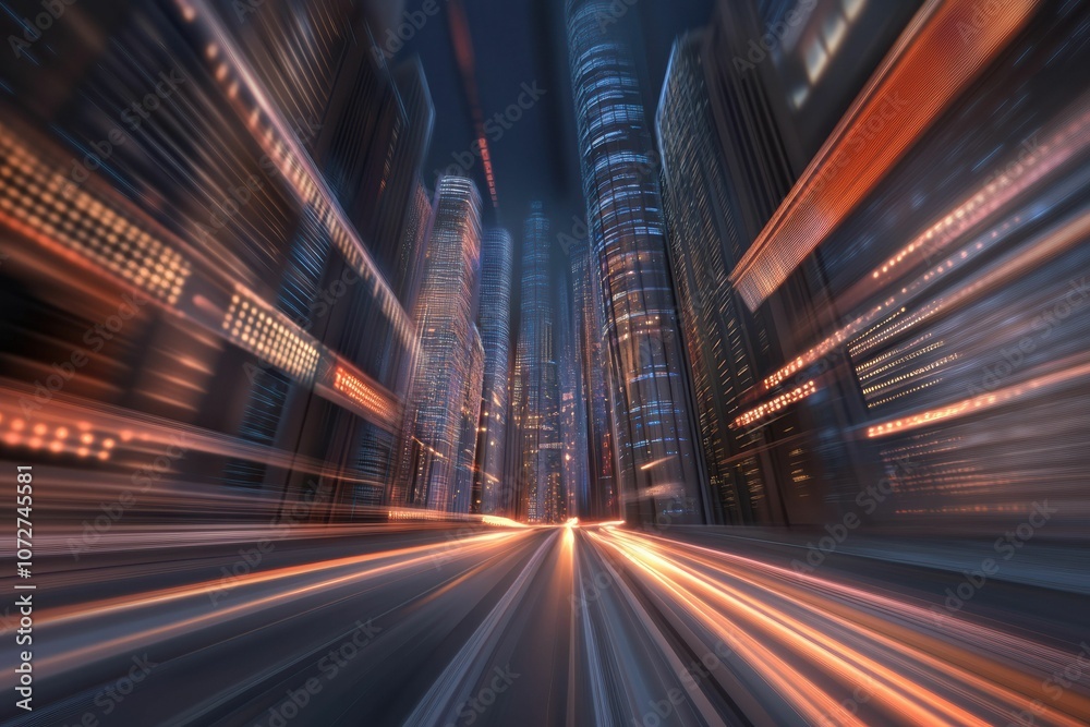 Obraz premium A city street with a blur of lights and buildings