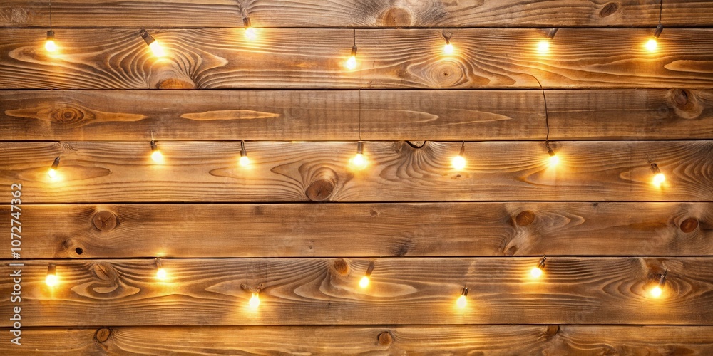 Rustic wooden wall decorated with string of warm white lights Rustic wooden wall decorated with string of warm white lights