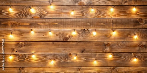 Rustic wooden wall decorated with string of warm white lights