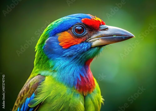 AI Photo: Blue-throated Barbet in Low Light, Bird Photography, Wildlife