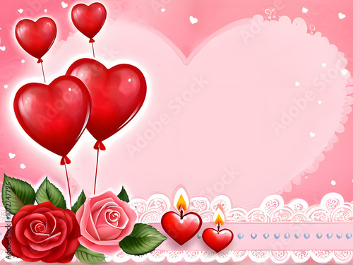 Floral Valentine's Day Heart Logo with Delicate Flowers and Leaves, Valentine's day background
