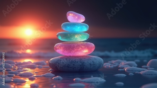 Stacked Stones with Sunset Glow photo