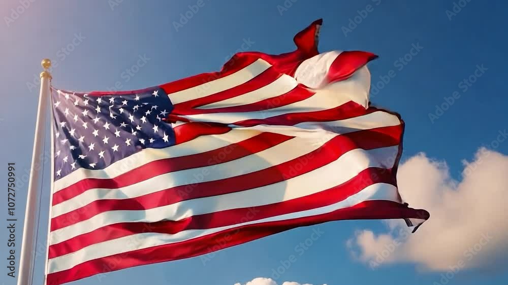 Waving american flag proudly displayed on a flagpole