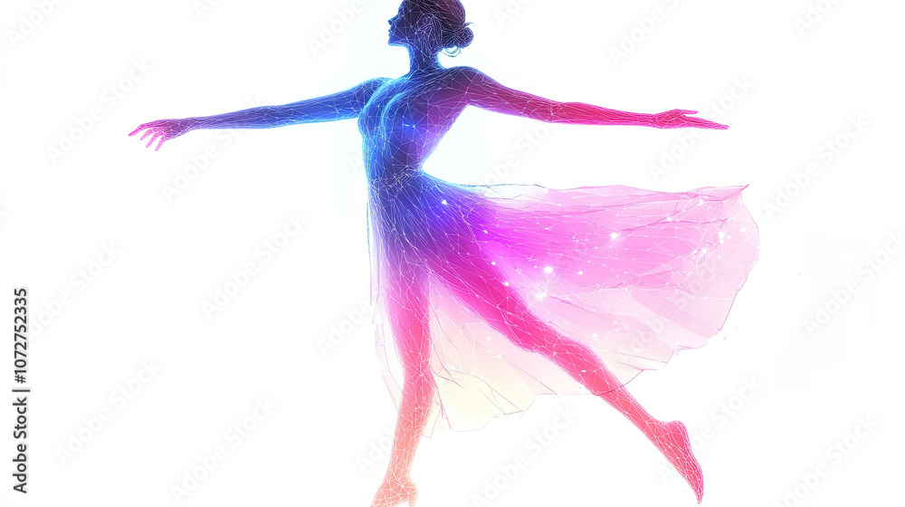 3D images of women dancing displayed by colorful neon lights and glowing holographic projections 3D images of women dancing displayed by colorful neon lights and glowing holographic projections