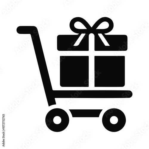 Black silhouette gift box with shopping cart vector icon design