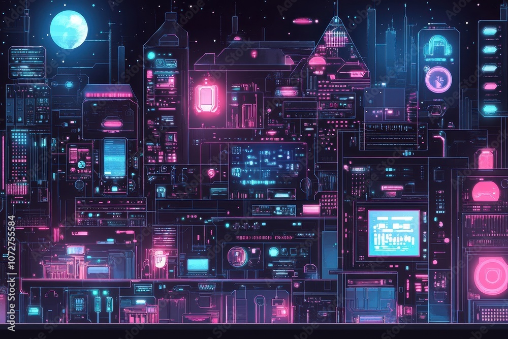 Obraz premium Cyberpunk Motherboard Design with Neon Accents