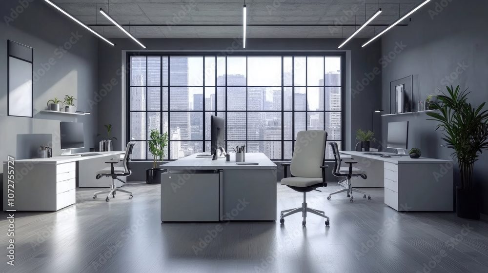 Modern office with neat desks and chairs Modern office with neat desks and chairs