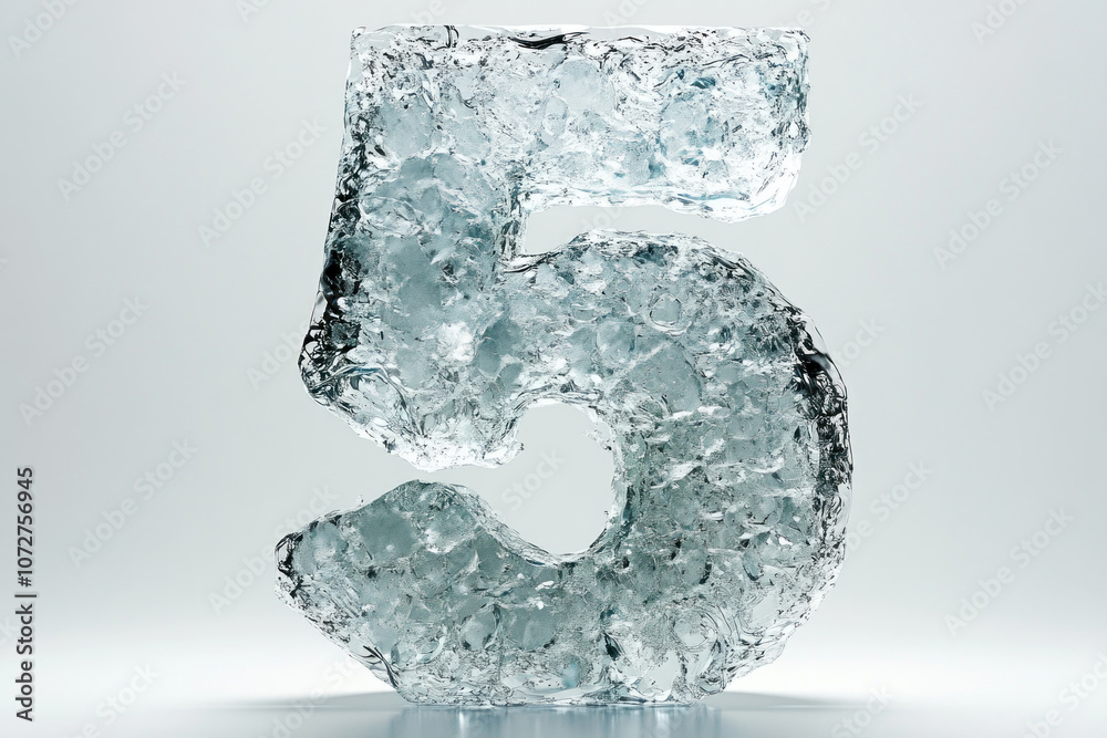 Stunning ice sculpture of the number '5', showcasing intricate frost details and clarity. Stunning ice sculpture of the number '5', showcasing intricate frost details and clarity.