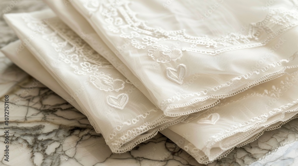A romantic set of lace handkerchiefs featuring delicate lace edging and embroidered hearts. A perfect accessory for tears of joy on a special day. A romantic set of lace handkerchiefs featuring delicate lace edging and embroidered hearts. A perfect accessory for tears of joy on a special day.