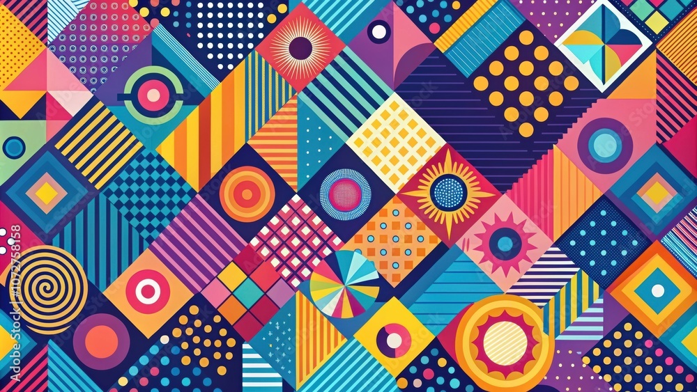 A kaleidoscope of colorful geometric shapes and patterns, vibrant hues and playful design elements create a dynamic visual feast for the eyes. A kaleidoscope of colorful geometric shapes and patterns, vibrant hues and playful design elements create a dynamic visual feast for the eyes.