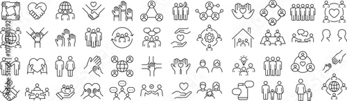 ベクターでモノクロのコミュニティに関する線画アイコンセット