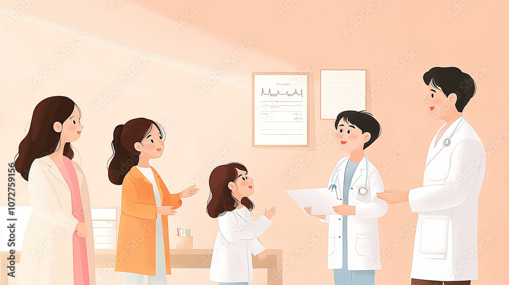 Medical staff and family members talking together Medical staff and family members talking together