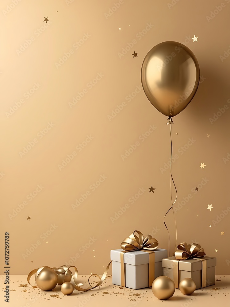 Happy new year banner template new year post media social with New Year, balloon gift box luxury background Design Happy new year banner template new year post media social with New Year, balloon gift box luxury background Design