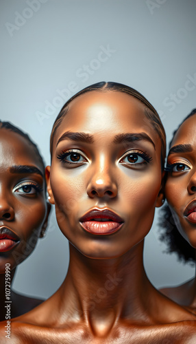 Diversity, beauty and women, portrait and cosmetics with wellness, dermatology and glow on studio background. Different skin, unique and inclusion with model group in a studio, skincare and face iso