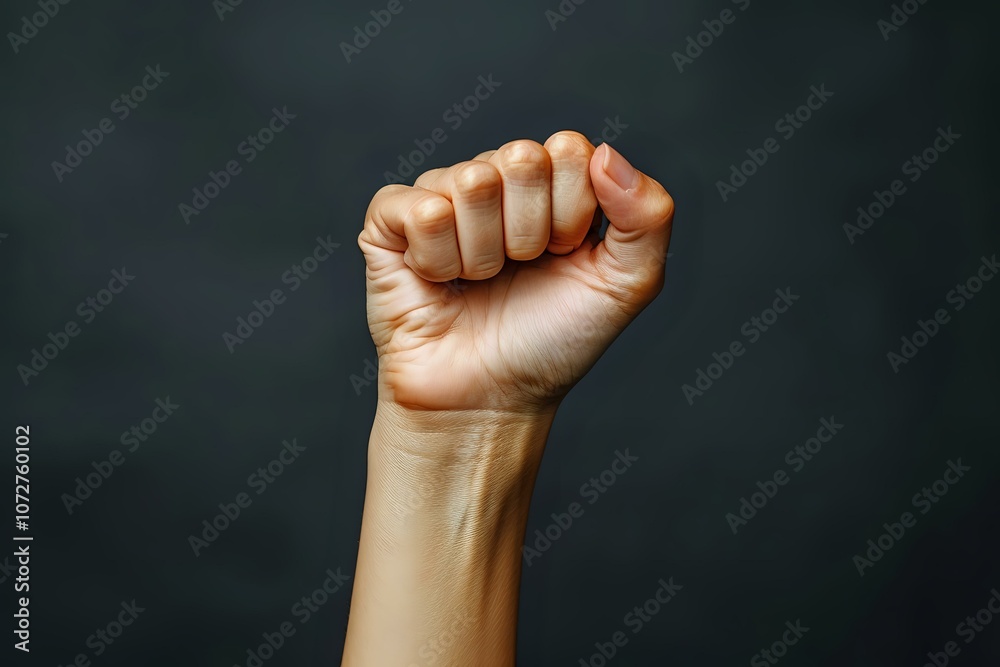 Close-up of a raised clenched fist, symbolizing strength, solidarity, and resistance. Ideal for themes of activism, empowerment, and unity. Close-up of a raised clenched fist, symbolizing strength, solidarity, and resistance. Ideal for themes of activism, empowerment, and unity.