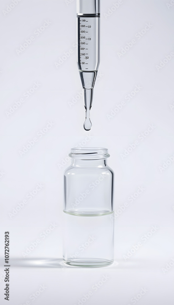 Drop drops from a pipette in a vial on white background isolated with white highlights, png
