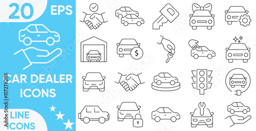 Car dealer icons . Car sales, finance, Test drive, warranty, service, insurance and electric Vehicles.Vector and illustrator set.