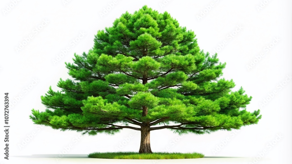 Obraz premium Isolated Green Pine Tree Silhouette on White Background for Nature and Landscape Photography, Perfect for Minimalist Designs, Eco-Friendly Themes, and Seasonal Decor