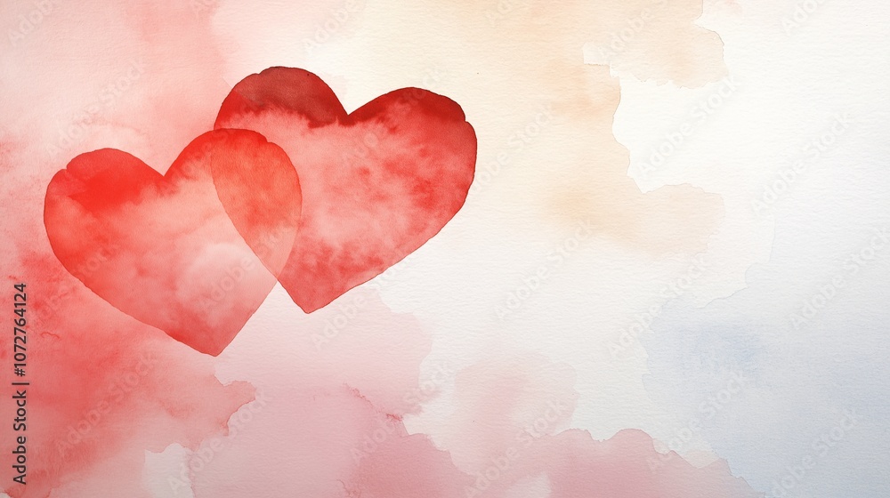Delicate Watercolor Painting Featuring Two Red Hearts Against a Soft Pastel Background Perfect for Romantic and Love-Themed Projects Delicate Watercolor Painting Featuring Two Red Hearts Against a Soft Pastel Background Perfect for Romantic and Love-Themed Projects