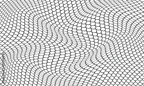 abstract black outline small fish scale wave pattern.