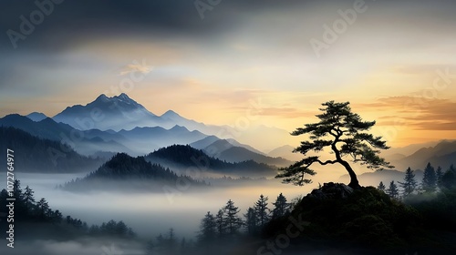 A peaceful sunrise over a mountain range, with the warm light illuminating the landscape, representing the hope and renewal that comes with each new day, reminding us to cherish life’s moments. 