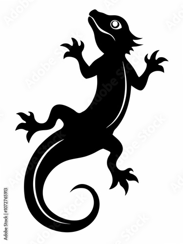 Black silhouette lizard tattoo vector illustration on a white background