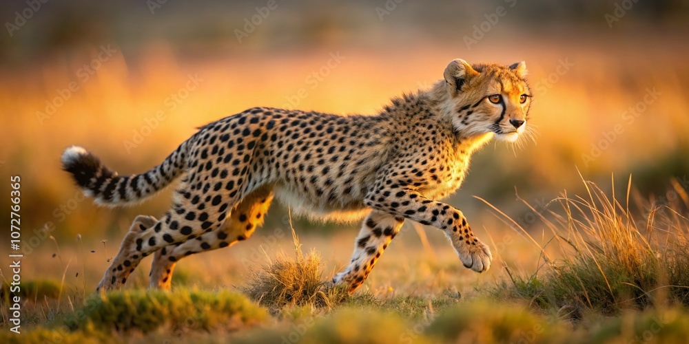 Obraz premium Long Exposure of a Restless Cheetah Cub on the Prowl Capturing the Grace and Energy of Nature’s Fastest Land Animal in a Stunning Wildlife Scene