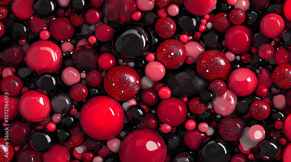 A vibrant array of red and black spheres, creating an eye-catching pattern that draws attention. Whimsical. Illustration A vibrant array of red and black spheres, creating an eye-catching pattern that draws attention. Whimsical. Illustration