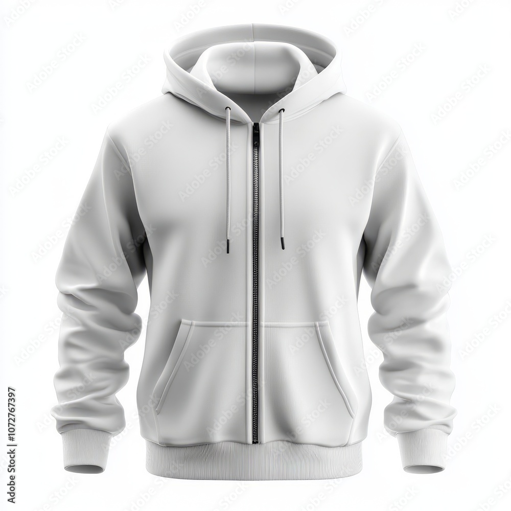 realistic high quality white zip hoodie mockup isolated