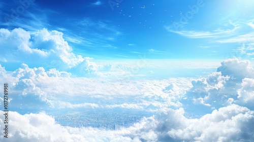 Serene Aerial View of a Flowing River Under a Bright Blue Sky with Wispy Clouds Perfect for Nature and Landscape Photography
