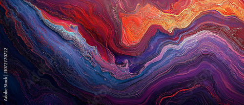 Vibrant canyon with swirling patterns of red, purple, and blue hues, generative AI