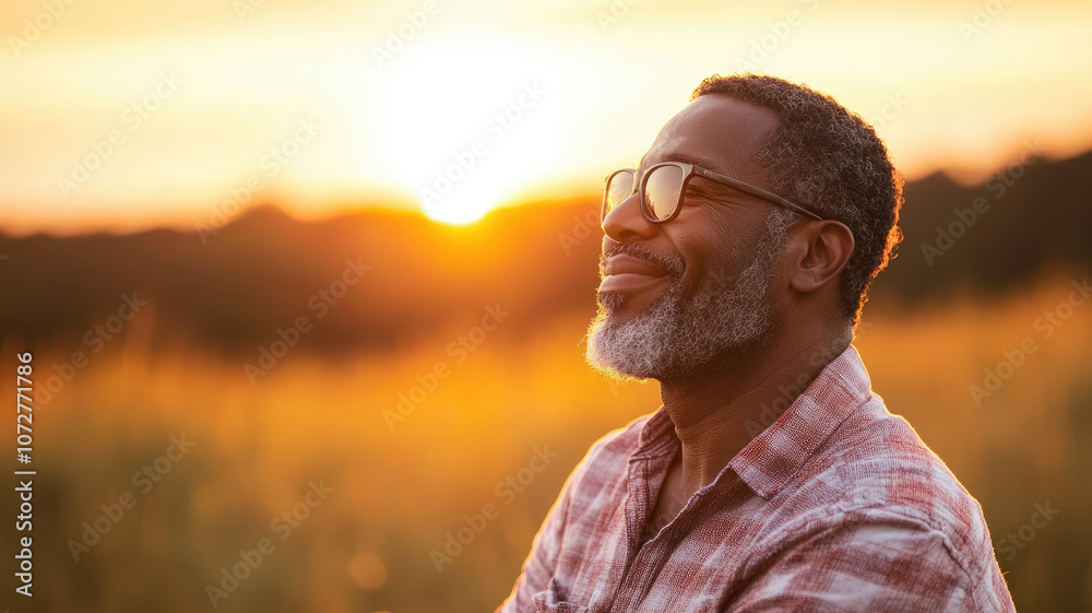 Thoughtful African American man enjoying the sunset outdoors Thoughtful African American man enjoying the sunset outdoors