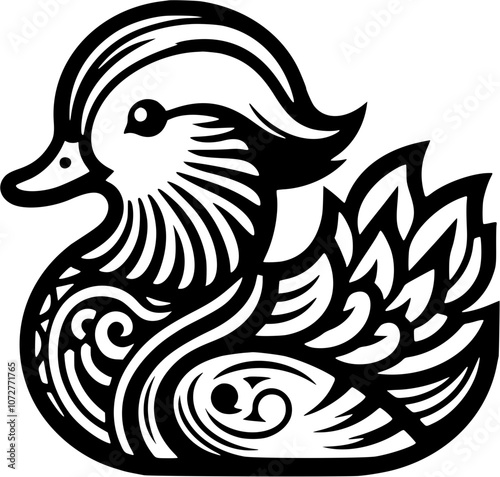 black and white mandarin duck