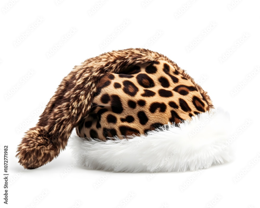 custom made wallpaper toronto digitalLeopard print Santa hat with fluffy white trim, isolated on a white background, perfect for festive occasions or holiday photo shoots.