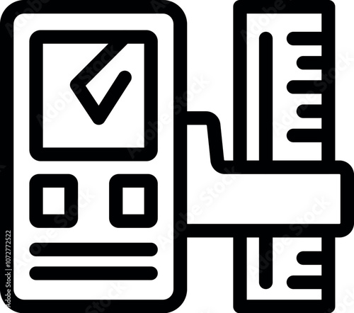 Electronic device displaying check mark and ruler, symbolizing accurate measurement and validation