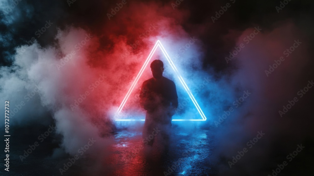 Naklejka premium Artistic neon light installation featuring dramatic smoke effects for modern design inspiration