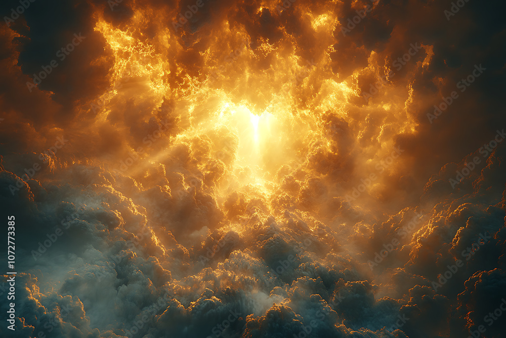 Divine light breaking through dark clouds, illuminating the landscape below, capturing a powerful and dramatic scene that symbolizes God's presence and spiritual power.
Divine light breaking through dark clouds, illuminating the landscape below, capturing a powerful and dramatic scene that symbolizes God's presence and spiritual power.