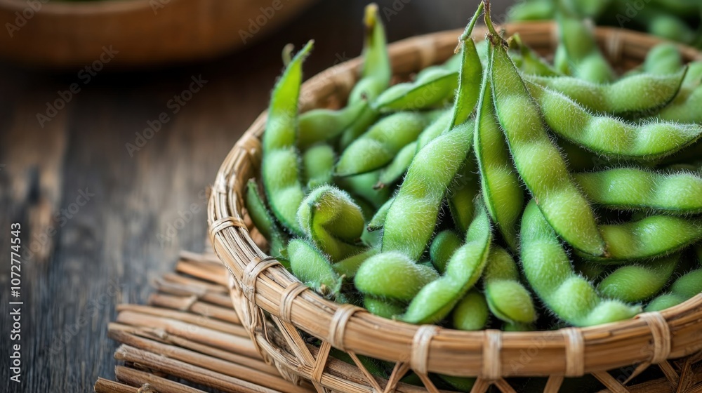Fresh edamame pods flat lay for healthy spring snack inspiration and organic food concept Fresh edamame pods flat lay for healthy spring snack inspiration and organic food concept