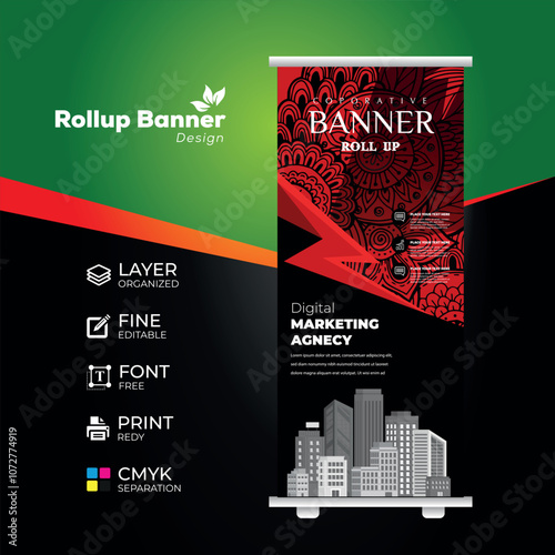 Traditional background Roll Up banner template vector 