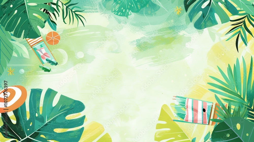 Naklejka premium Vibrant Cartoon Summer Green Background Picture: A Refreshing Escape