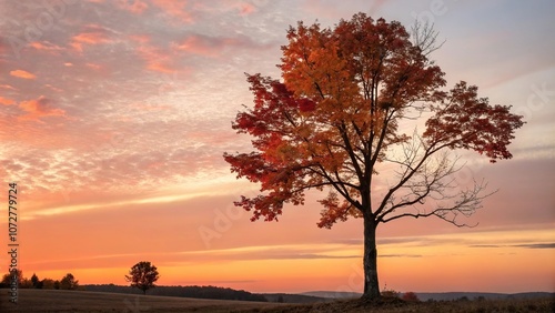 Wallpaper Mural A solitary tree stands tall amidst the soft hues of an autumn sunset, landscape, peacefulness, serenity Torontodigital.ca