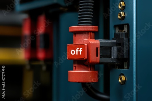 Wallpaper Mural Close-up of a circuit breaker in the "off" position with  Power Cut  label, symbolizing safety, Circuit breaker in off position with safety label, Clear and symbolic Torontodigital.ca