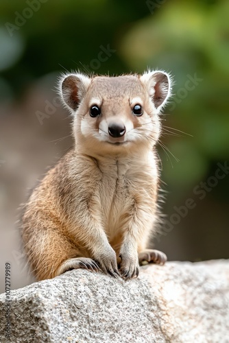 Cute Dwarf Mongoose Sitting on Rock. photo