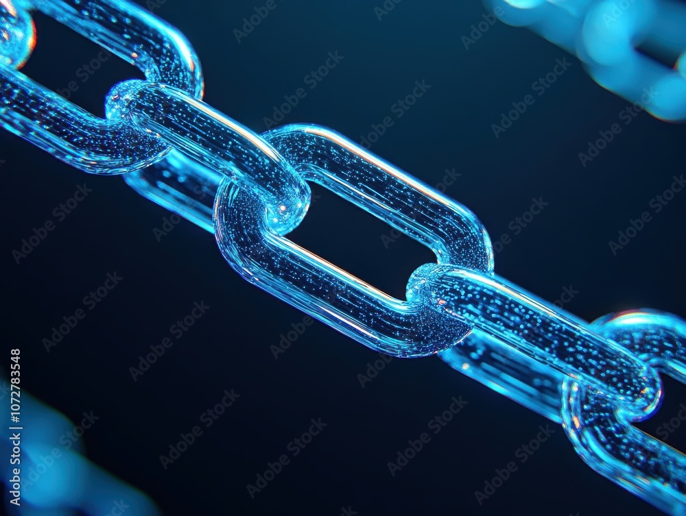 Close-Up of a Glowing Transparent Chain Link Close-Up of a Glowing Transparent Chain Link