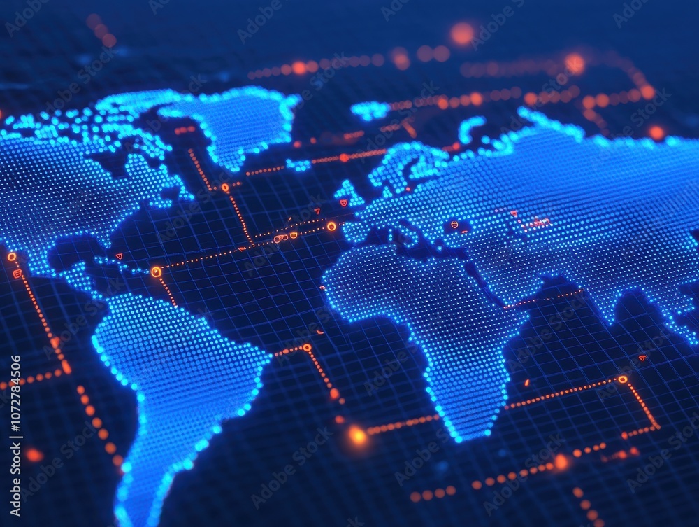 Glowing Blue Neon Map of the Digital World Glowing Blue Neon Map of the Digital World