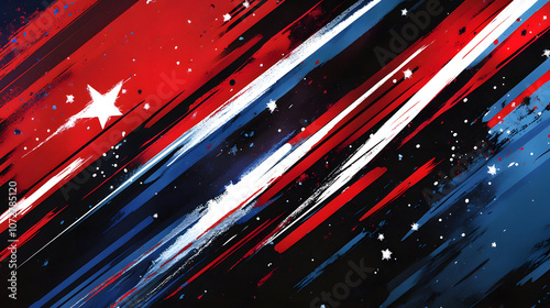 Abstract red and blue diagonal designs with white stars and dynamic visuals.Abstract red and blue diagonal designs with white stars and dynamic visuals.