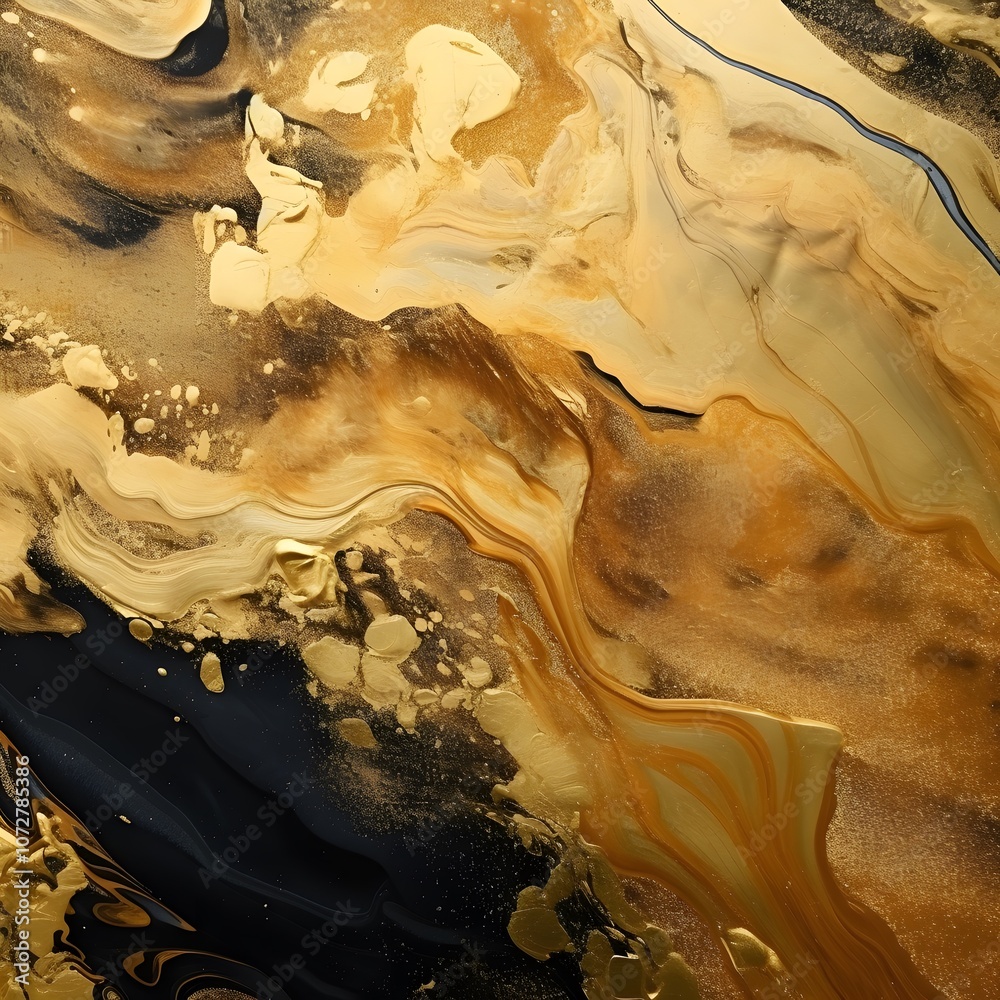 Abstract swirling patterns in gold and black, evoking elegance and fluidity. Abstract swirling patterns in gold and black, evoking elegance and fluidity.