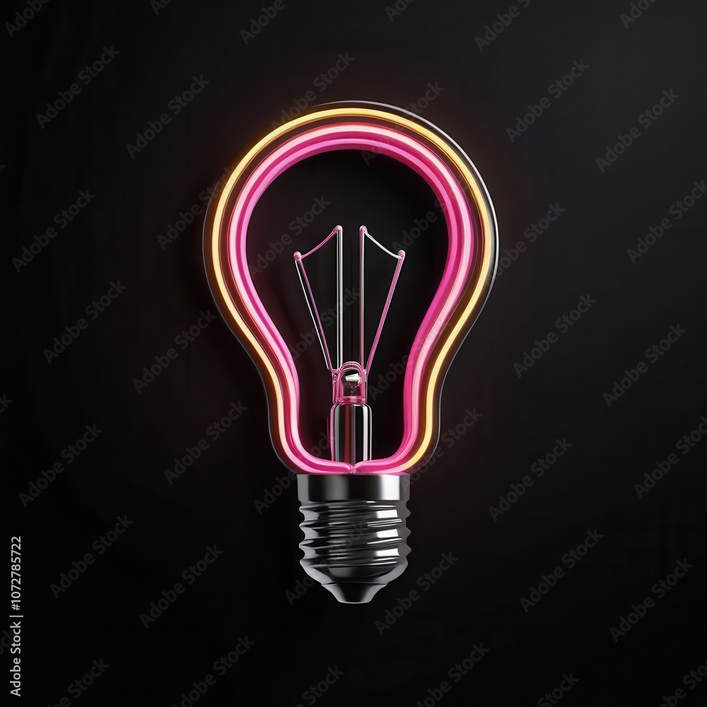 neon strip shape like light bulb in solid black background neon strip shape like light bulb in solid black background